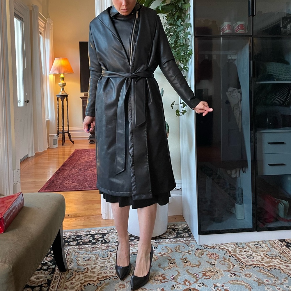 Black long leather coat